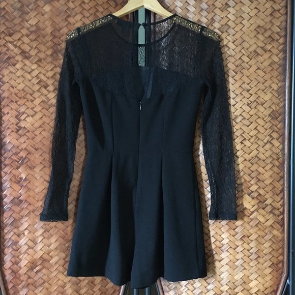 Shabby Chic Gothic Black Crepe and Lace Romper - Picture 2 of 16